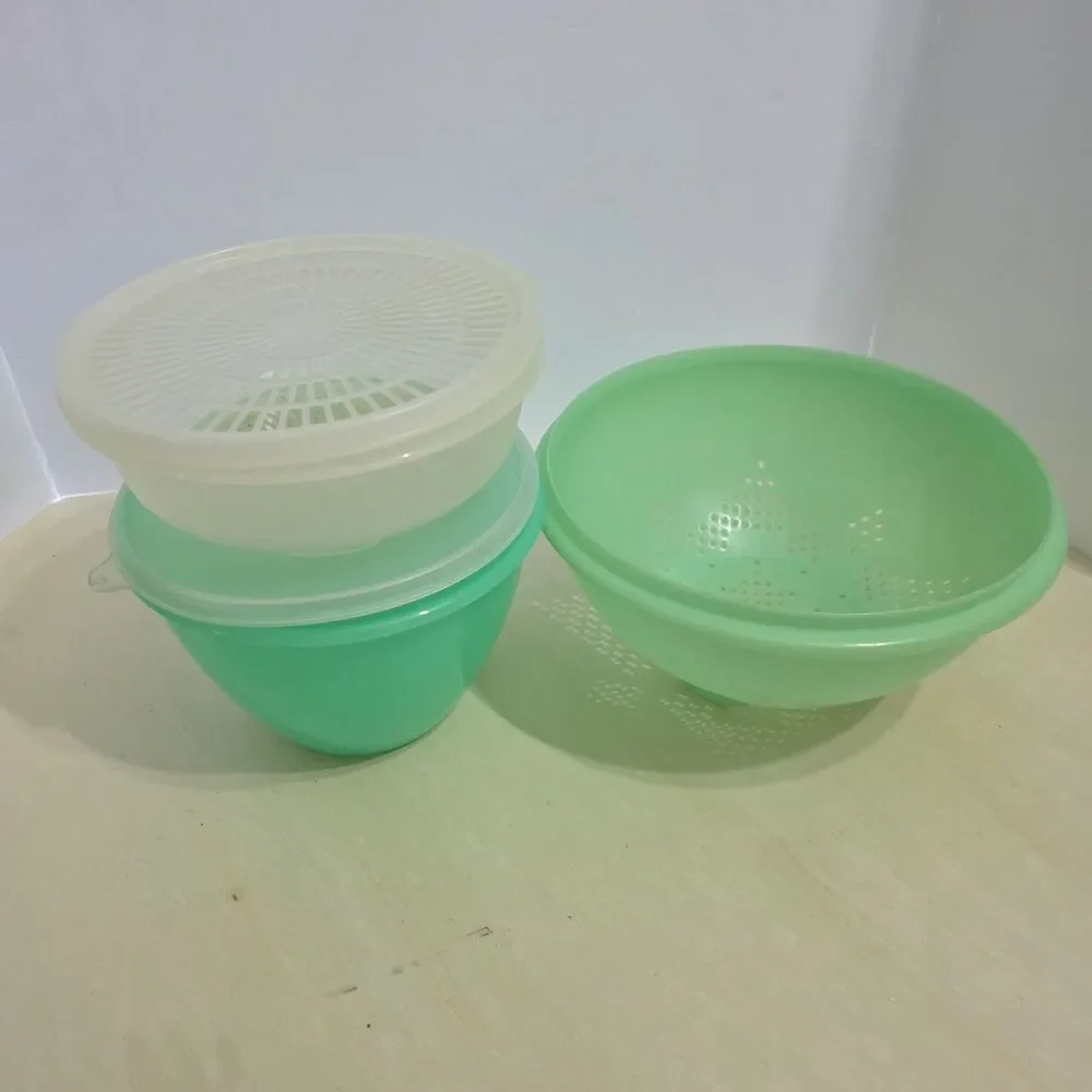 Tupperware Vintage Jadeite Green Colander 339 Crisp It 679 Berry Strainer 1830